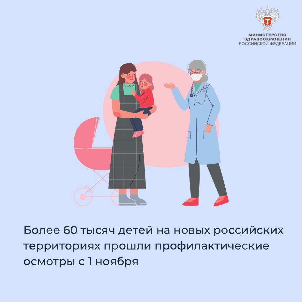 Более 60 тысяч детей на новых российских территориях прошли профилактические осмотры с 1 ноября Более 60 тысяч детей на новых российских территориях прошли профилактические осмотры с 1 ноября
